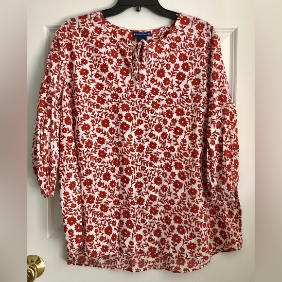ARCHITEC WOMEN'S TUNIC FLORAL RED/WHITE XL,1X,2X, COTTON PULLOVER 3/4 SLEEVE - Picture 3 of 7